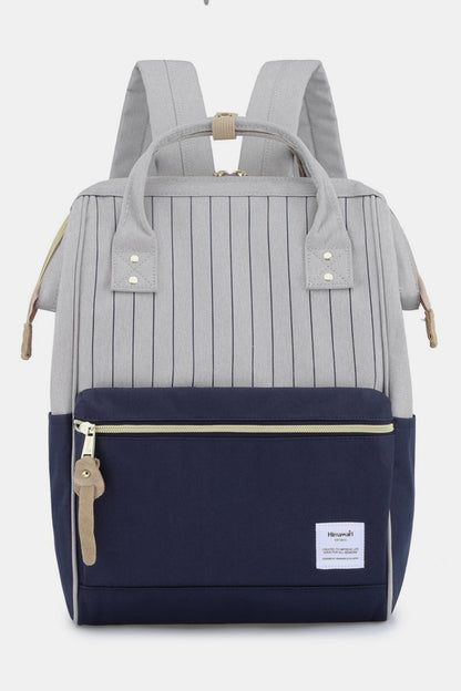 Himawari Waterproof Canvas Backpack Bag with Side Pockets Grey Navy One Size