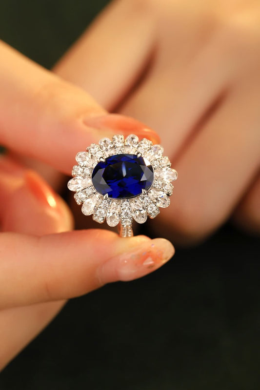 5 Carat Lab-Grown Sapphire Flower Shape Ring Royal Blue