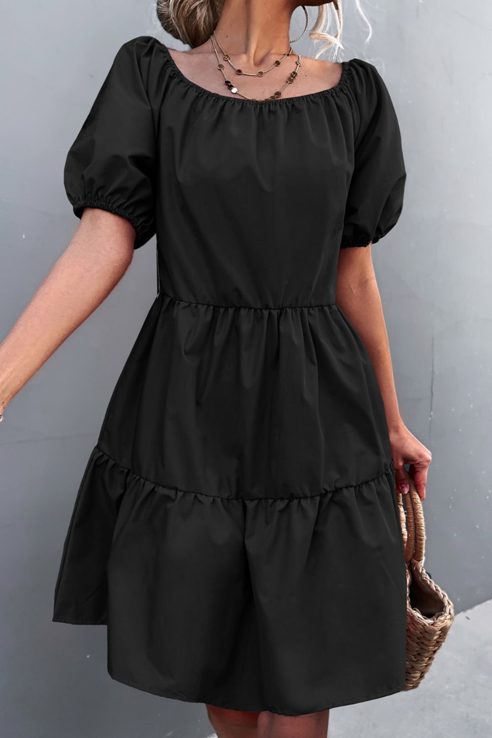 Square Neck Short Sleeve Mini Dress