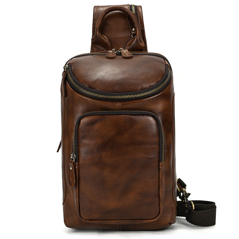 Men's Retro Crazy Horse Skin Shoulder Bag Coffee color