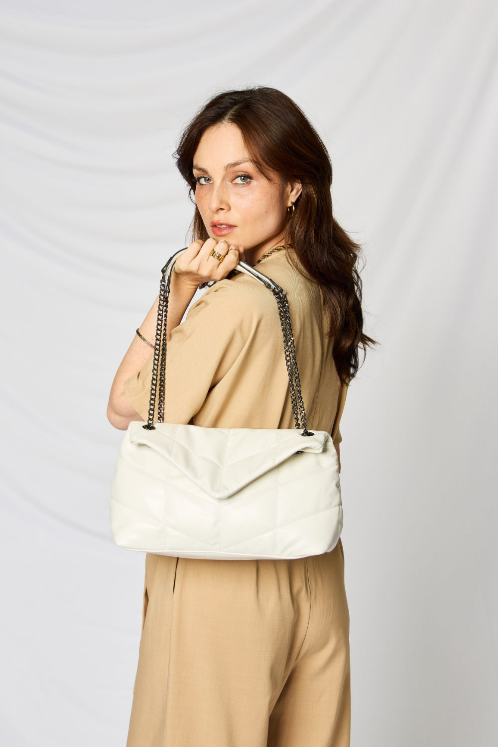 SHOMICO PU Leather Chain Handbag BEIGE One Size
