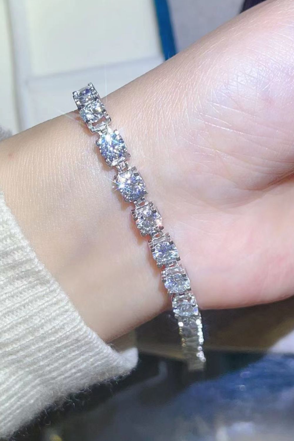 10 Carat Moissanite Platinum-Plated Bracelet Silver One Size