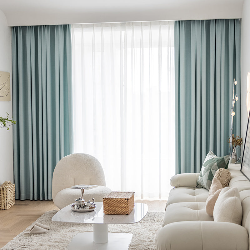 Living Room Bedroom Wheat Grain Solid Color Curtains Blue