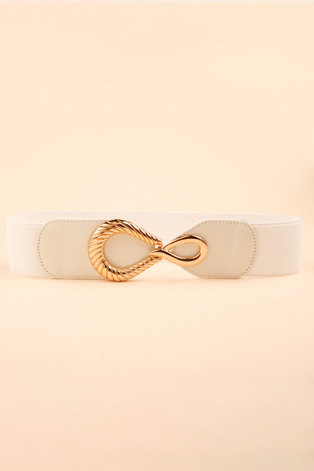 Ribbed Alloy Buckle Elastic Belt White One Size