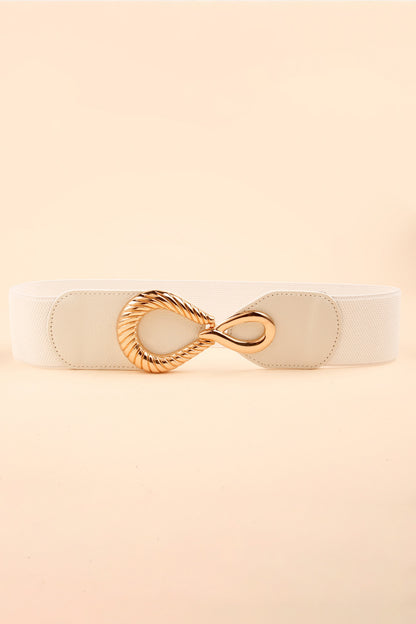 Ribbed Alloy Buckle Elastic Belt White One Size