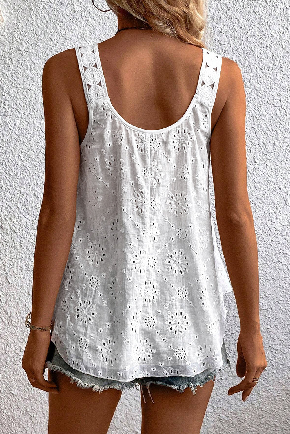 White Eyelet Embroidery Tank Top