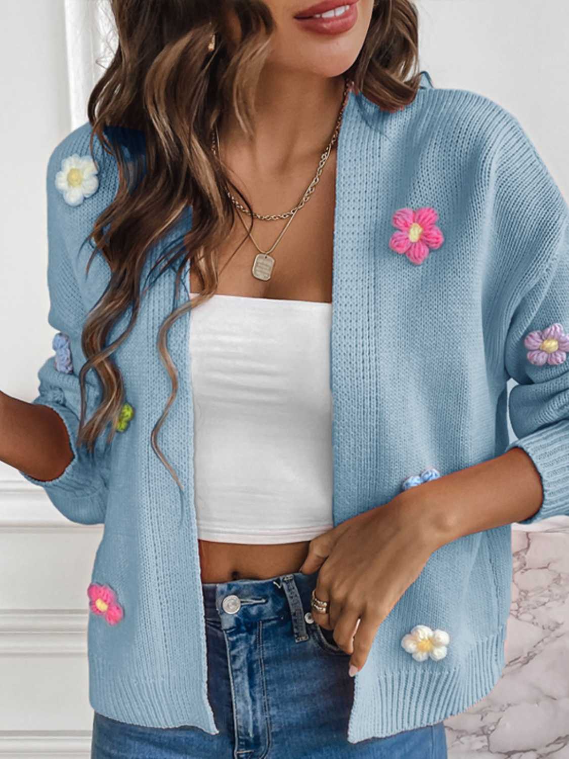 Floral Long Sleeve Open Front Cardigan - Thandynie