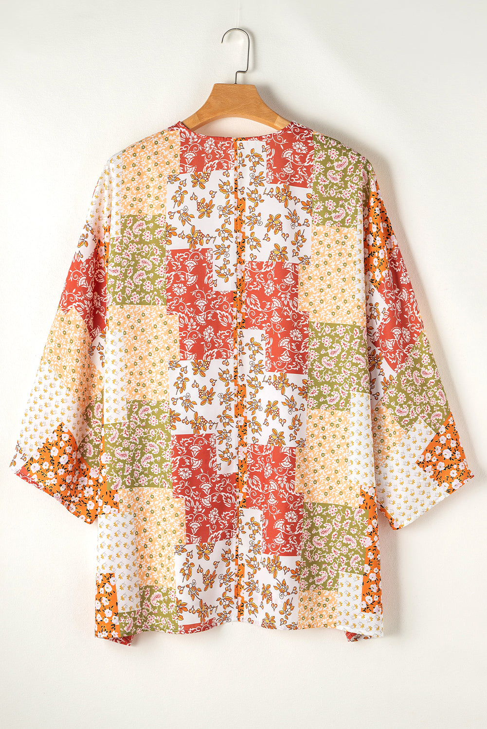 White Boho Patchwork Floral Open Front Kimono