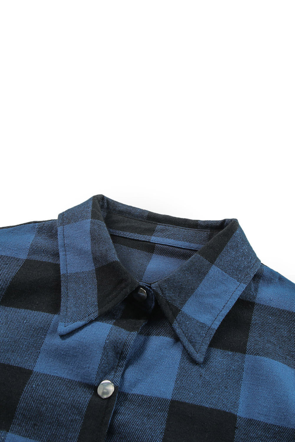 Blue Turn-down Collar Plaid Shirt Jacket