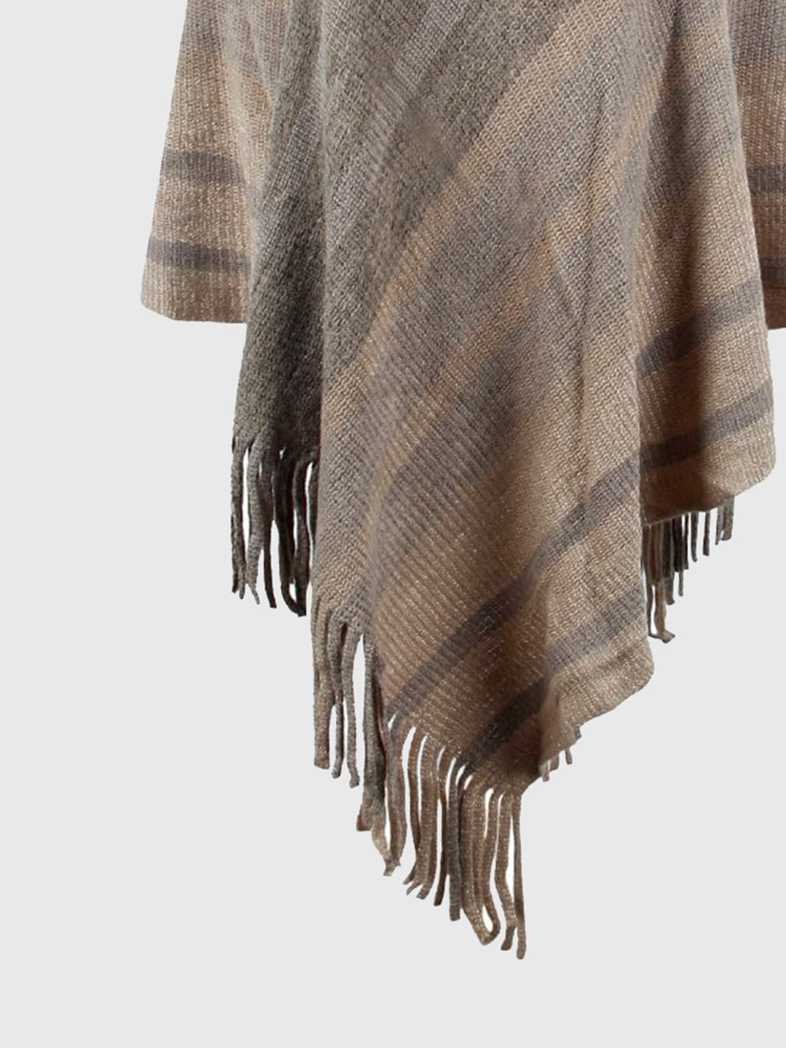 Striped Fringe Hem Hooded Poncho - Thandynie