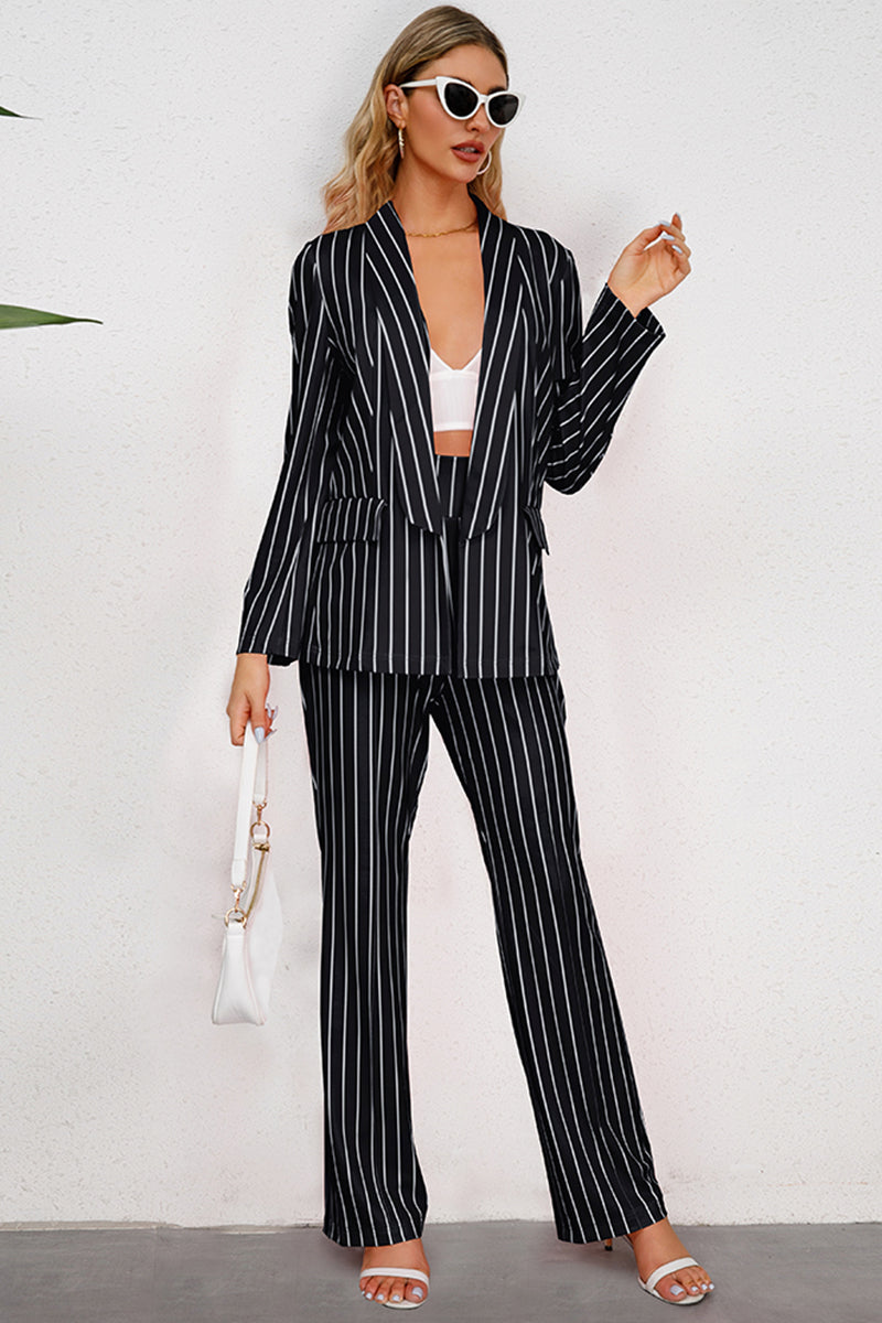 Striped Long Sleeve Top and Pants Set - Thandynie
