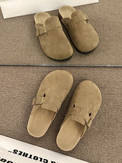 Round Toe Buckle Slip-Ons Khaki