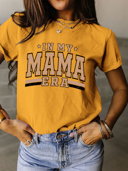 Full Size Letter Graphic Round Neck Short Sleeve T-Shirt Mustard