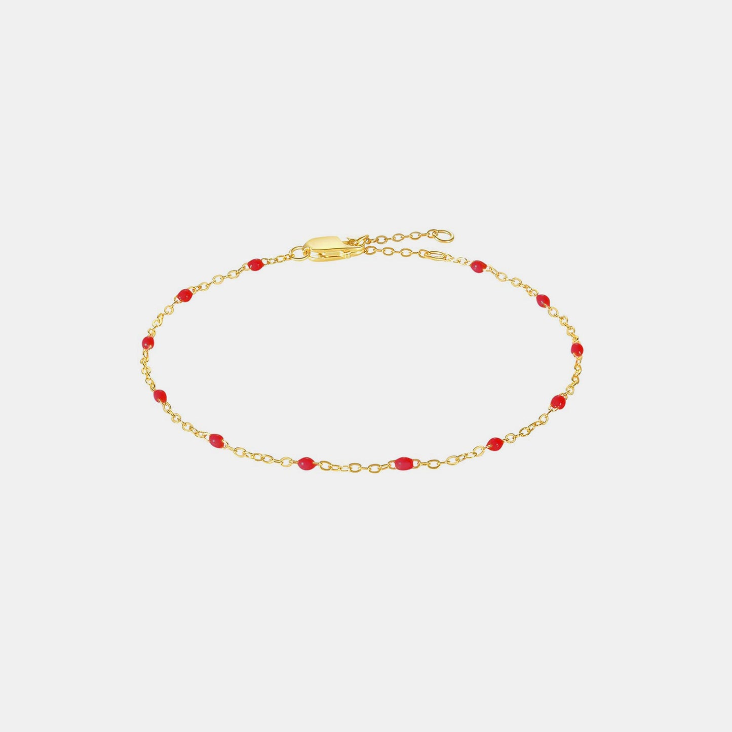Bead 925 Sterling Silver Bracelet Gold Red One Size