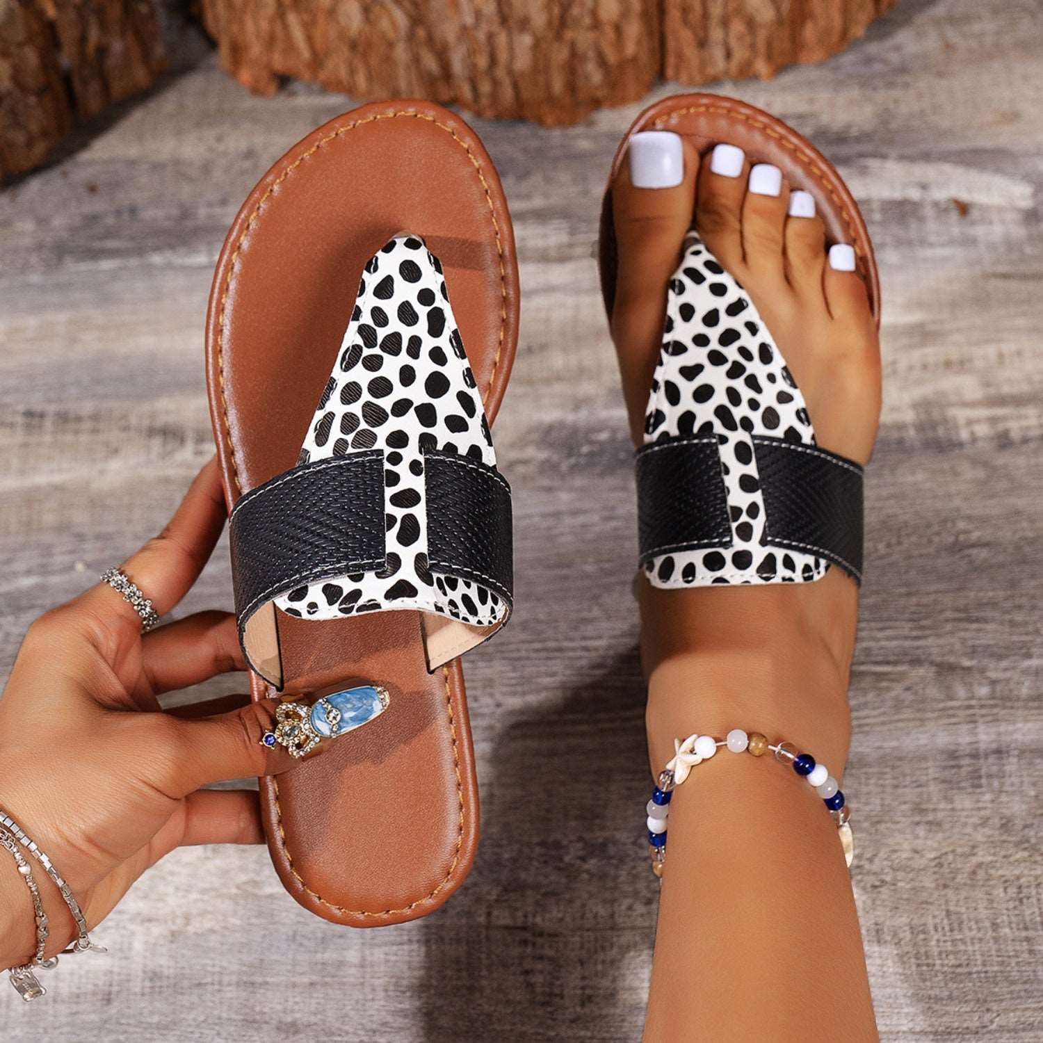 Animal Print Open Toe Sandals Black