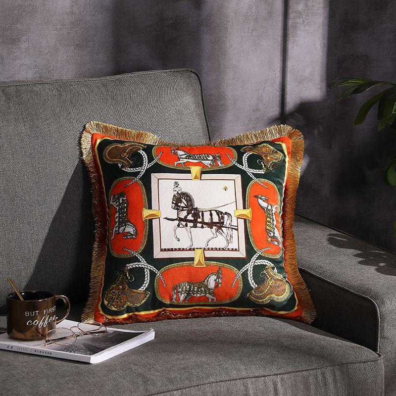 Double-sided Printed Fringe Pillow Sofa Cushion Yellow car emerald 45x45cm Excluding core