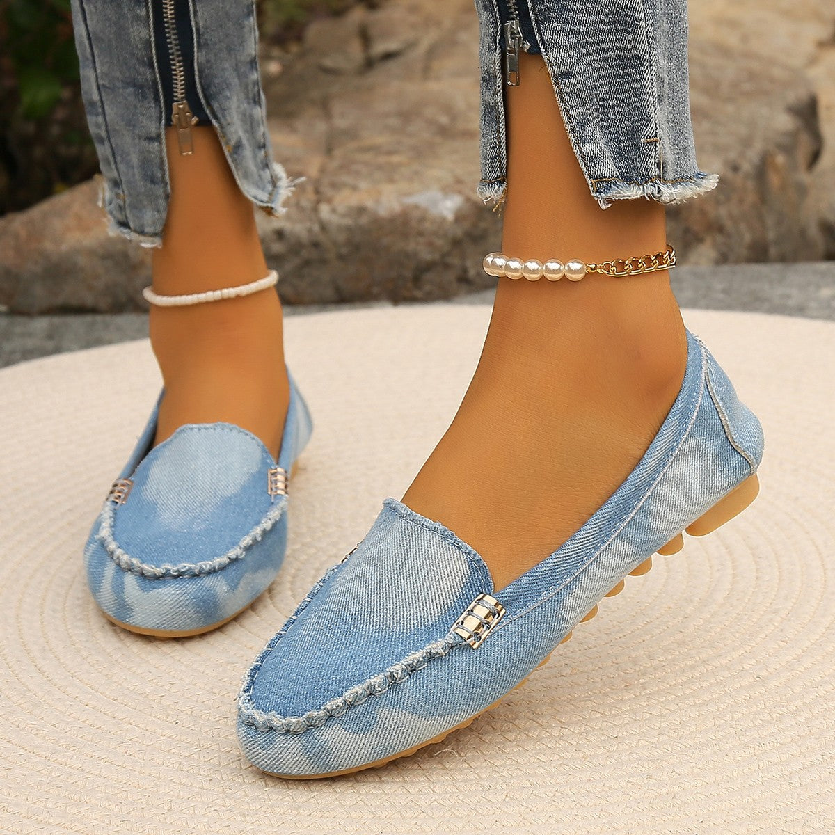 Round Toe Flat Loafers Light