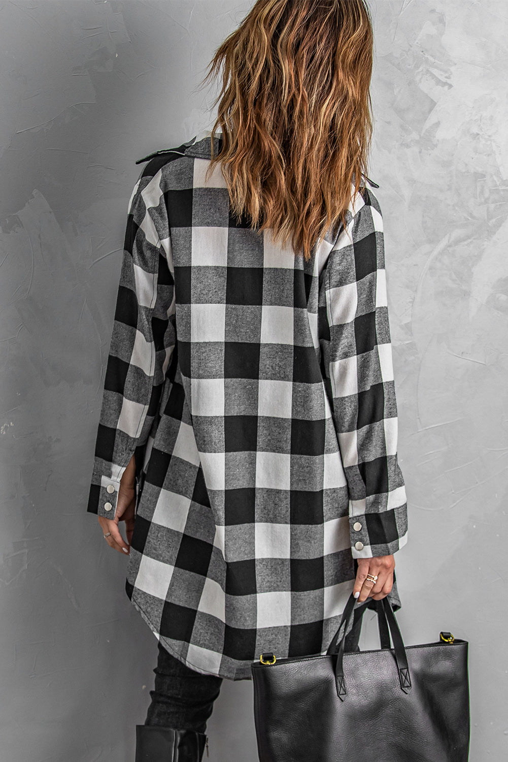 Women's Longline Plaid Shirt Coat with Turn-Down Collar | Classic British Style