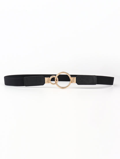 Double Ring Buckle Elastic PU Belt Black One Size