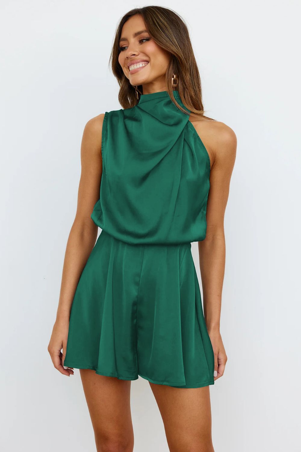 Turtleneck Sleeveless Romper Forest