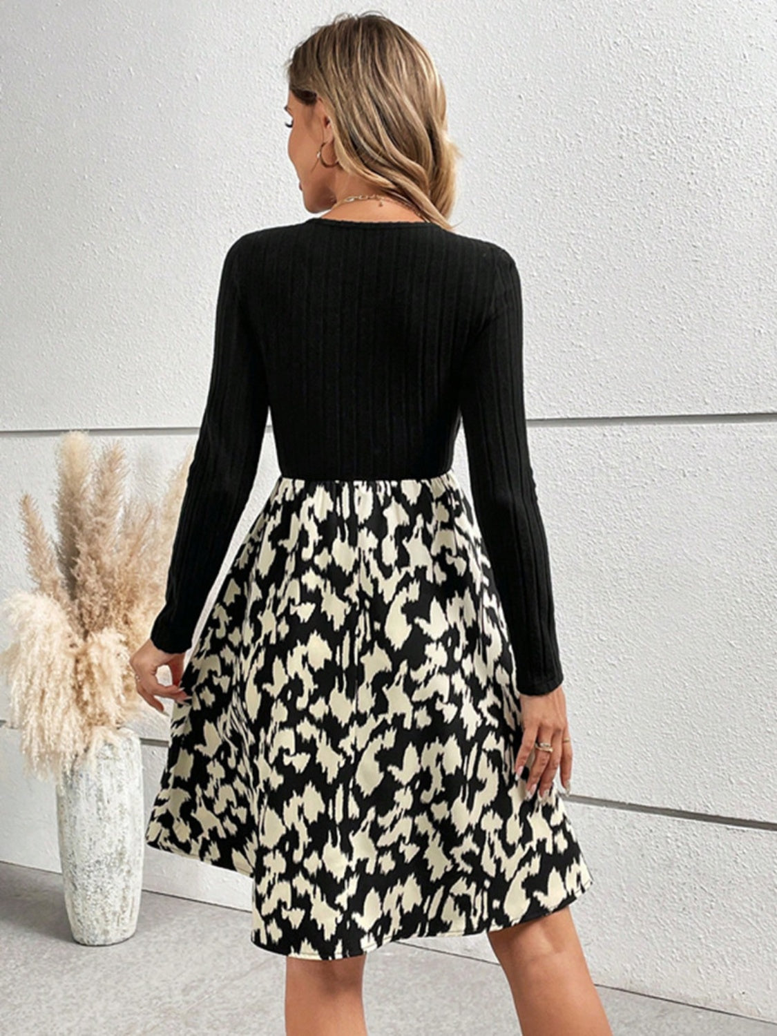 Printed Surplice Long Sleeve Dress