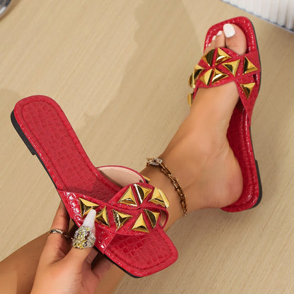 Geometric Open Toe Flat Sandals