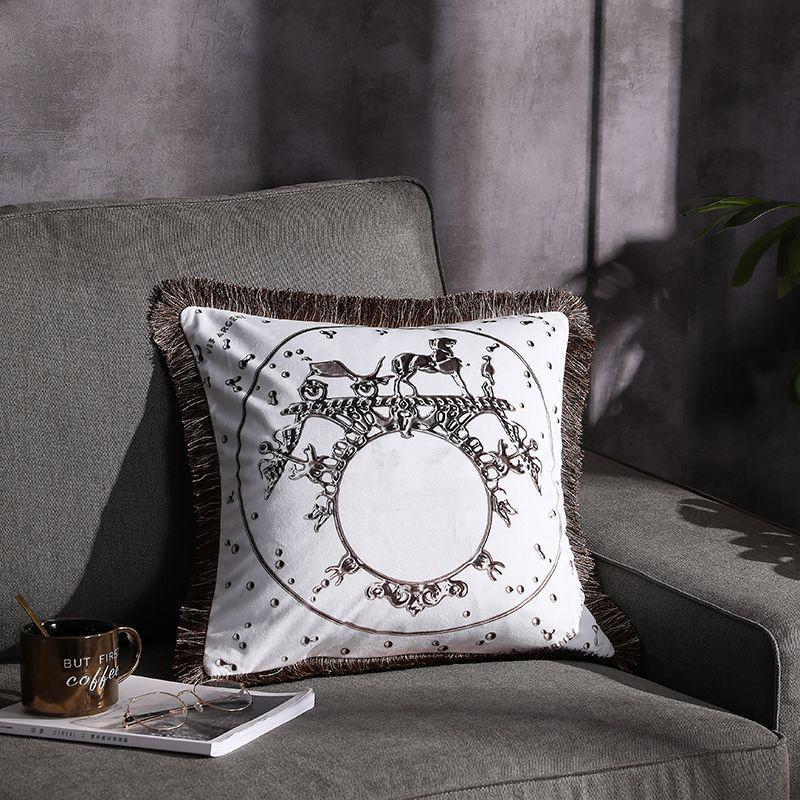 Double-sided Printed Fringe Pillow Sofa Cushion