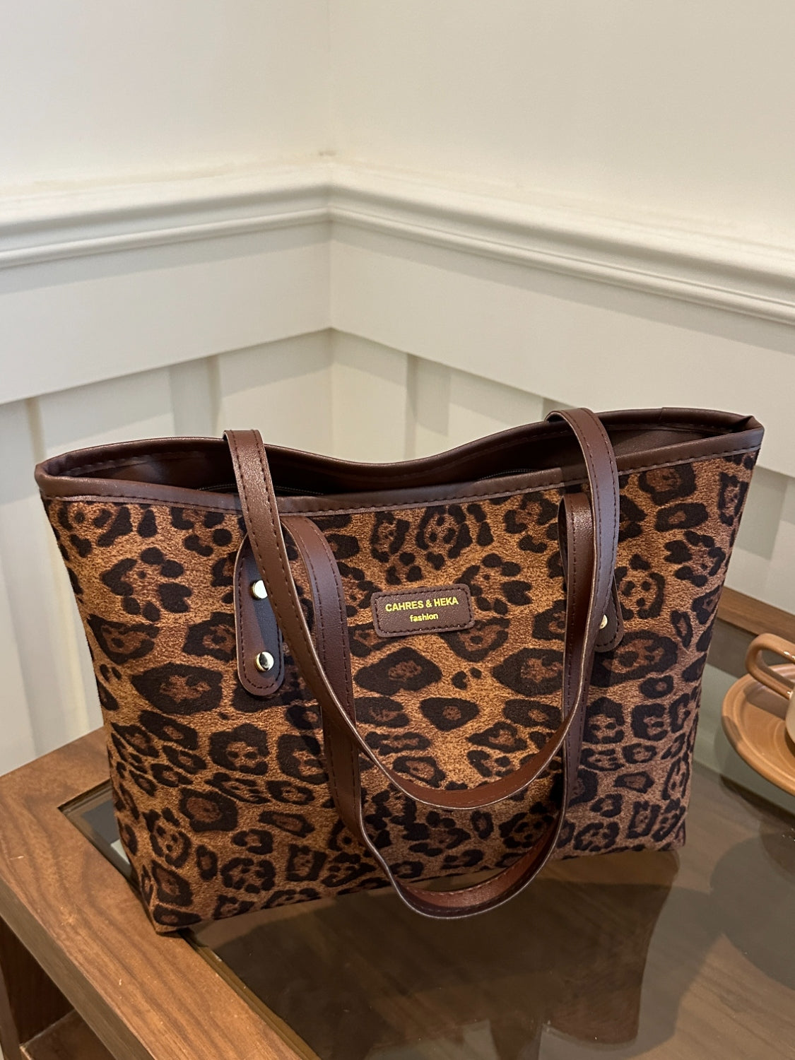 Leopard Polyester Tote Bag Caramel One Size