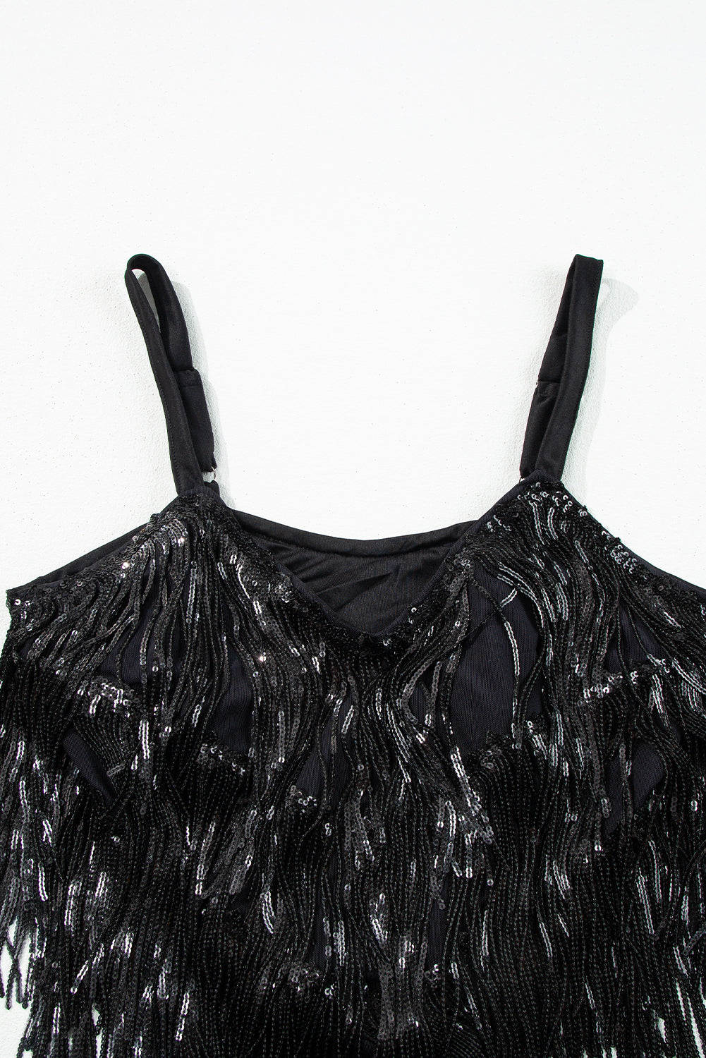 Black Sequin Tasseled Tank Crop Top