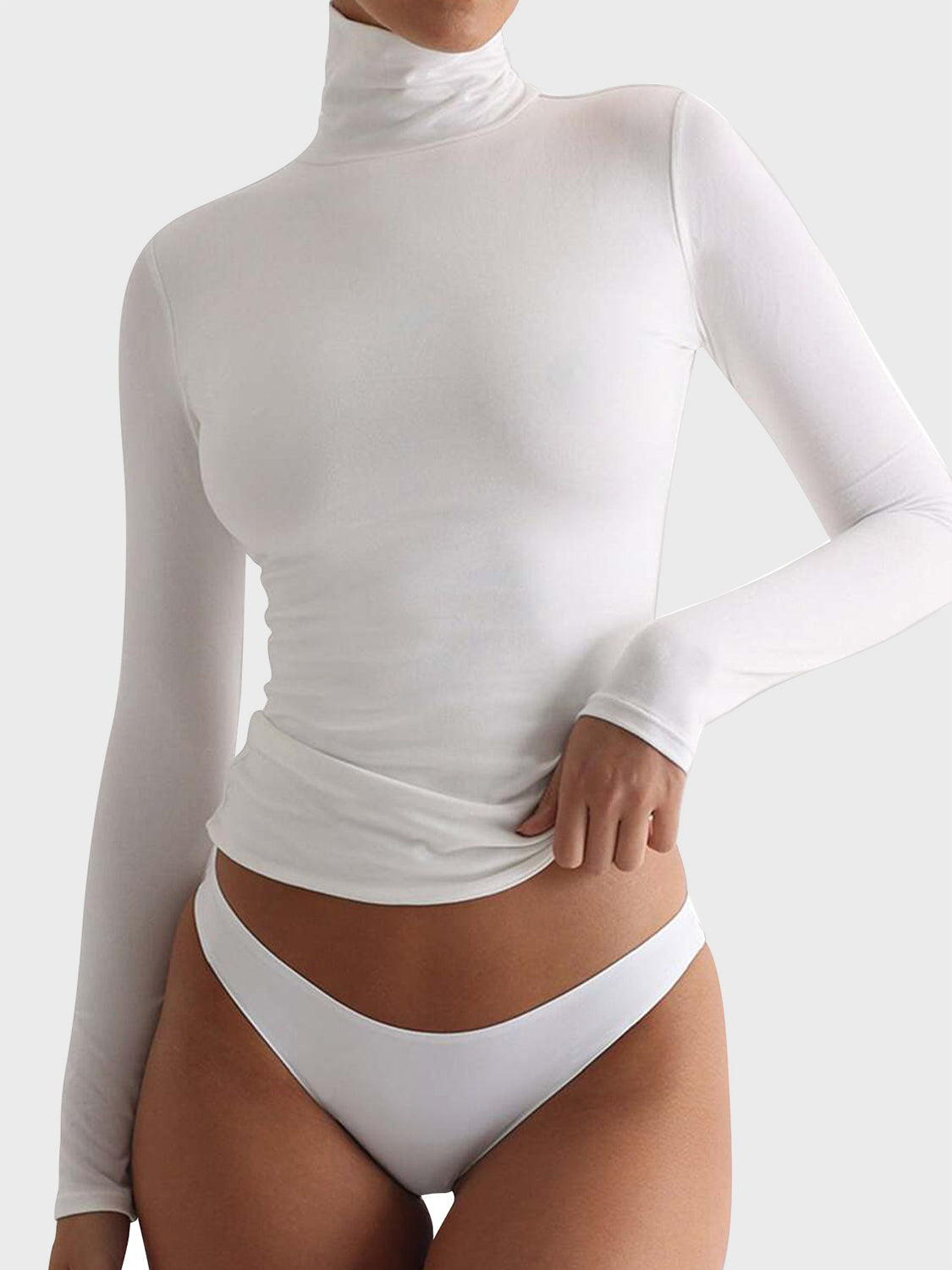 Turtleneck Long Sleeve T-Shirt White