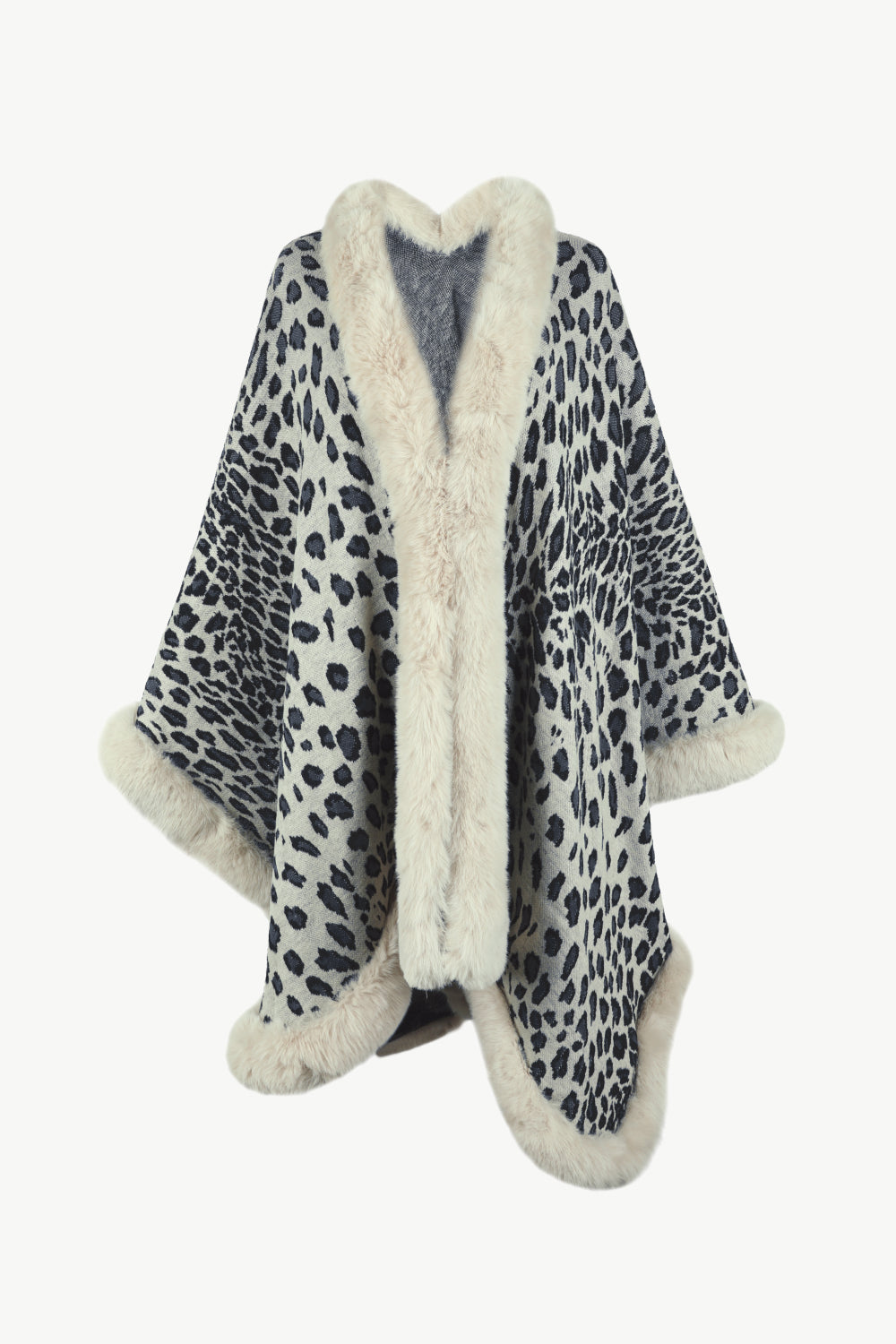 Leopard Open Front Poncho Beige One Size