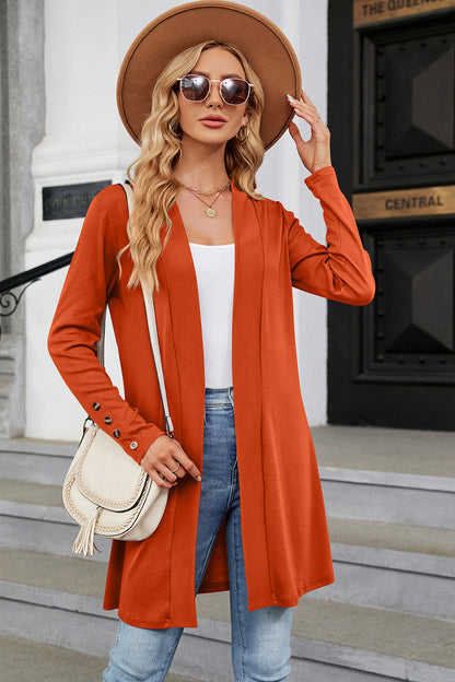 Open Front Long Sleeve Cardigan Pumpkin