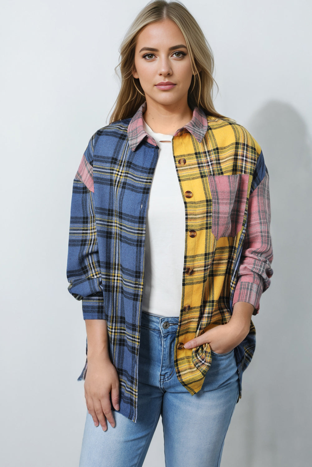 Tricolor Plaid Shirt Multicolor