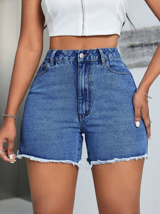 Raw Hem High Waist Denim Shorts Medium