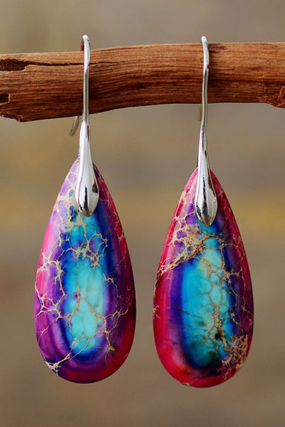 Handmade Teardrop Shape Natural Stone Dangle Earrings Fuchsia One Size