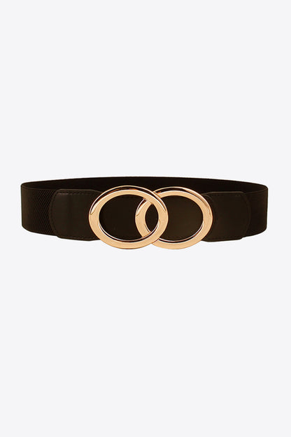 Zinc Alloy Buckle Elastic PU Belt Black One Size