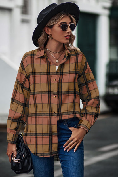 Plaid Long Sleeve Shirt Caramel