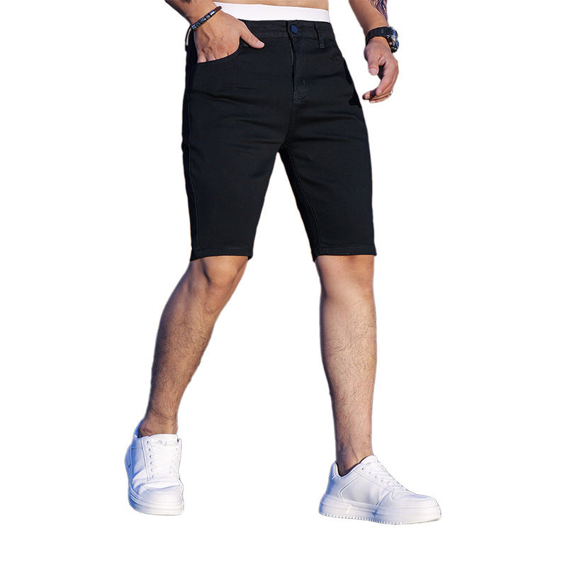 Men's Three-color Stretch Tight Denim Shorts Black