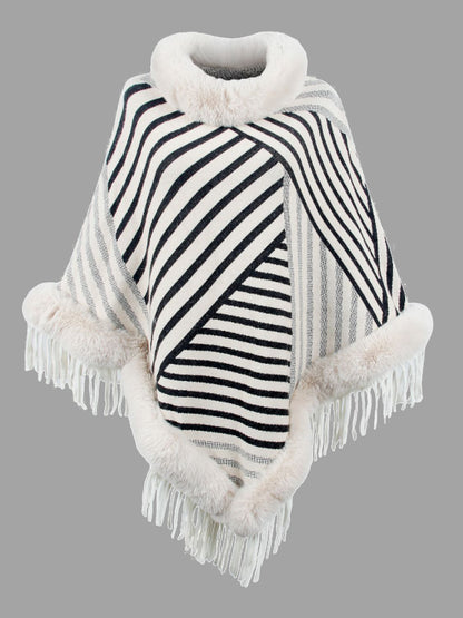 Striped Fringe Hem Poncho