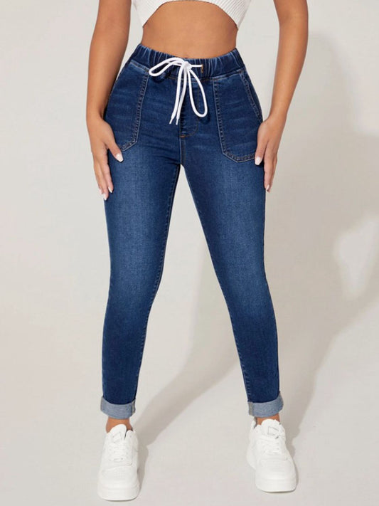 Drawstring Cropped Jeans Medium