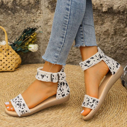 Animal Print Open Toe Sandals Black