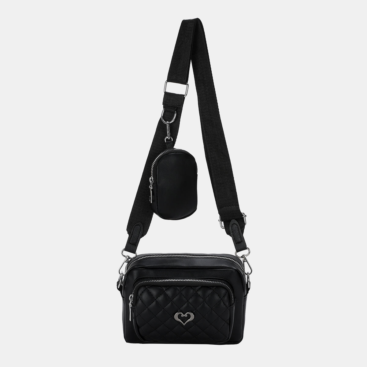 PU Leather Adjustable Strap Crossbody Bag Black One Size