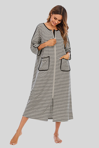 Round Neck Three-Quarter Sleeve Midi Night Dress Heather Gray