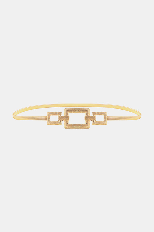 Square Shape Zinc Alloy Buckle Iron Belt Gold One Size