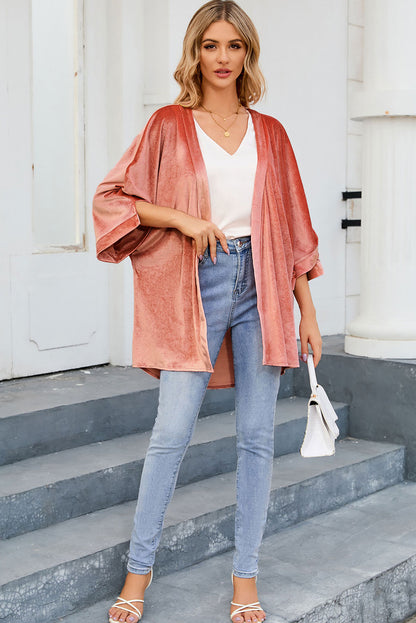 Pink Retro Velvet Wide Sleeves Cardigan