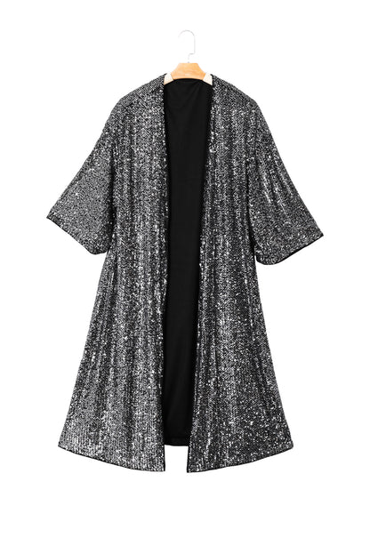 Silvery Sequin 3/4 Sleeve Kimono