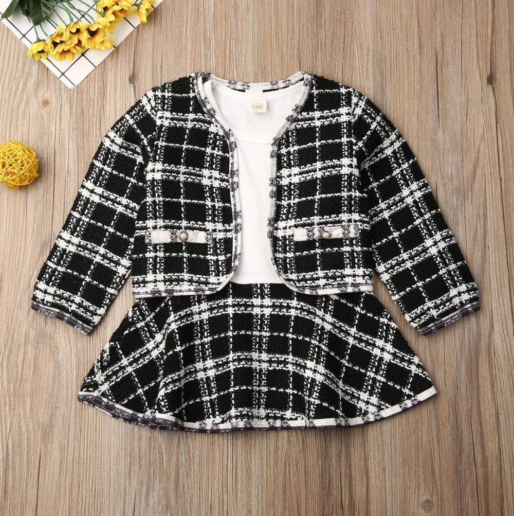 Long-sleeved Dresses Two-piece Children's Baby Small Incense Wind Suit Black