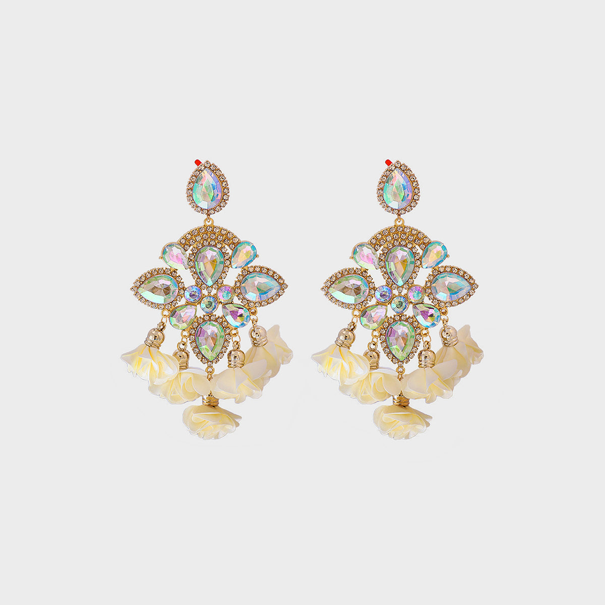 Flower Shape Rhinestone Alloy Dangle Earrings Ivory One Size