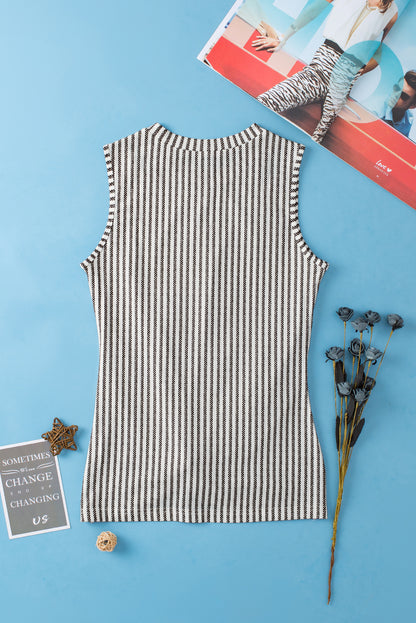 Gray Striped Cutout Twist Front Tank Top