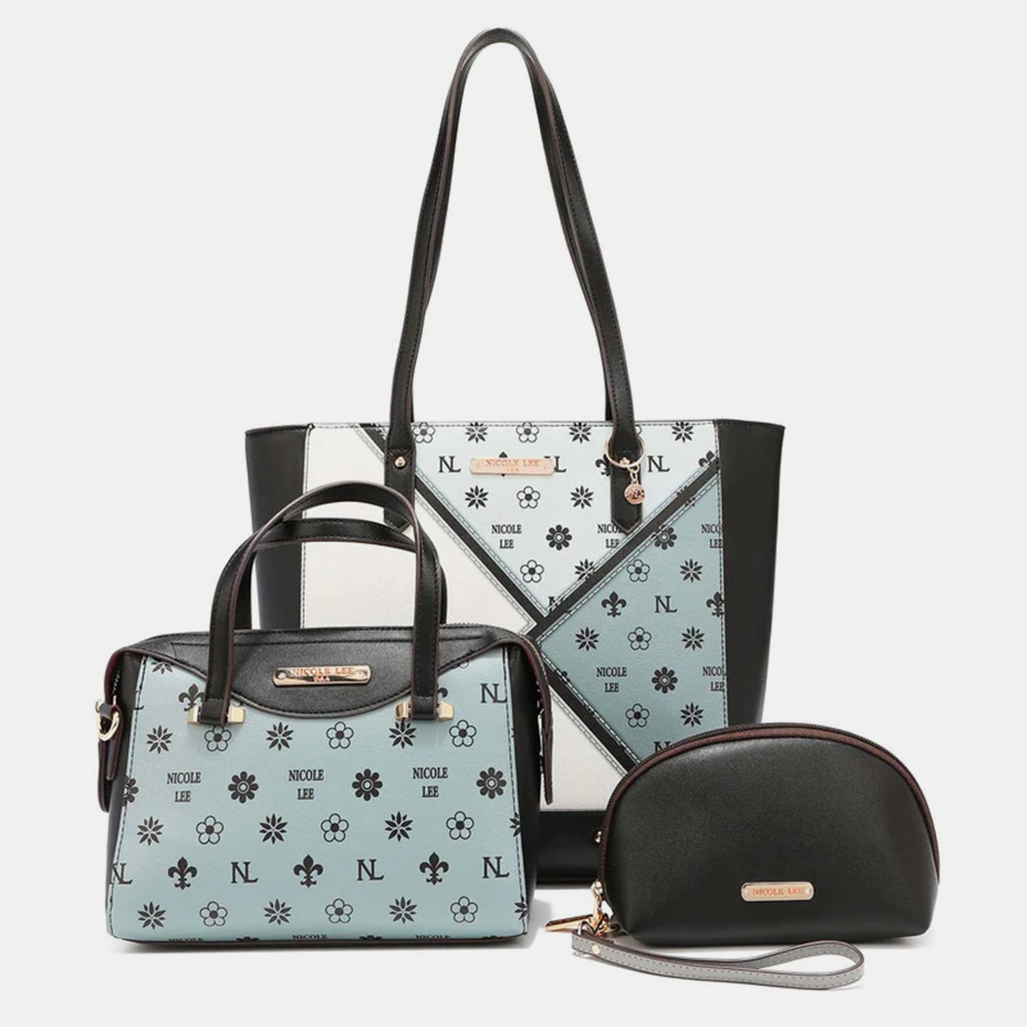 Nicole Lee USA 3-Piece Color Block Handbag Set GREY One Size